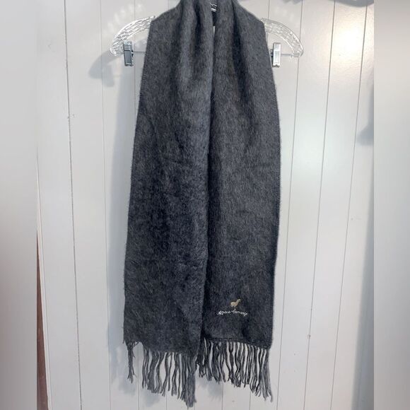 Alpaca Carmago Dark Gray Fringe Scarf - Picture 1 of 5